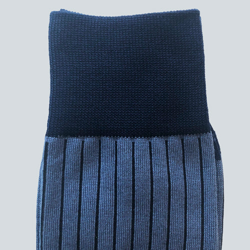 Navy Blue - Two Tone - Ribbed Socks